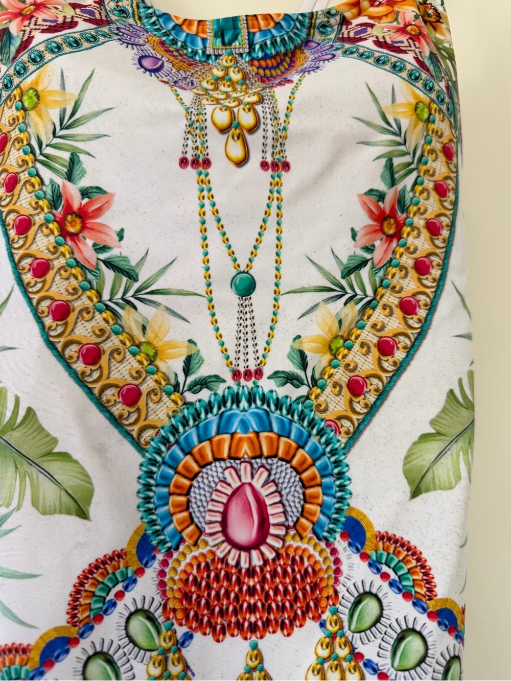 VENUS White Tropical Print Bodycon swimsuit with Jewel Motif - Picture 3 of 10